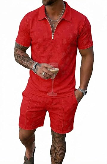 Mens Summer Track Suits 2 Piece Shorts Sets Short Sleeve Sweatsuit casual Outfits Polo Shirts workou